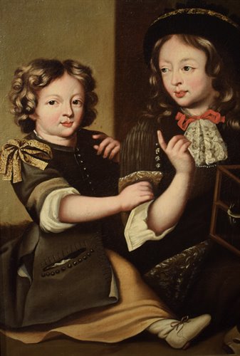 "Children with cage and bird"